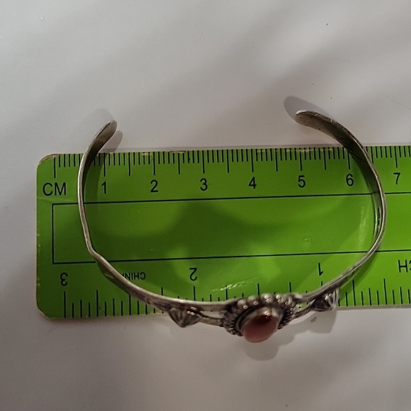 Sterling Silver Style Orange Oval Stone Cuff Bracelet - Picture 11 of 11